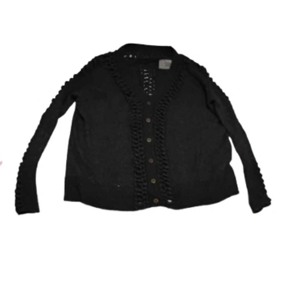 AllSaints Womens Gray Laurentia Braided Buttoned Cardigan Sweater Sz 8